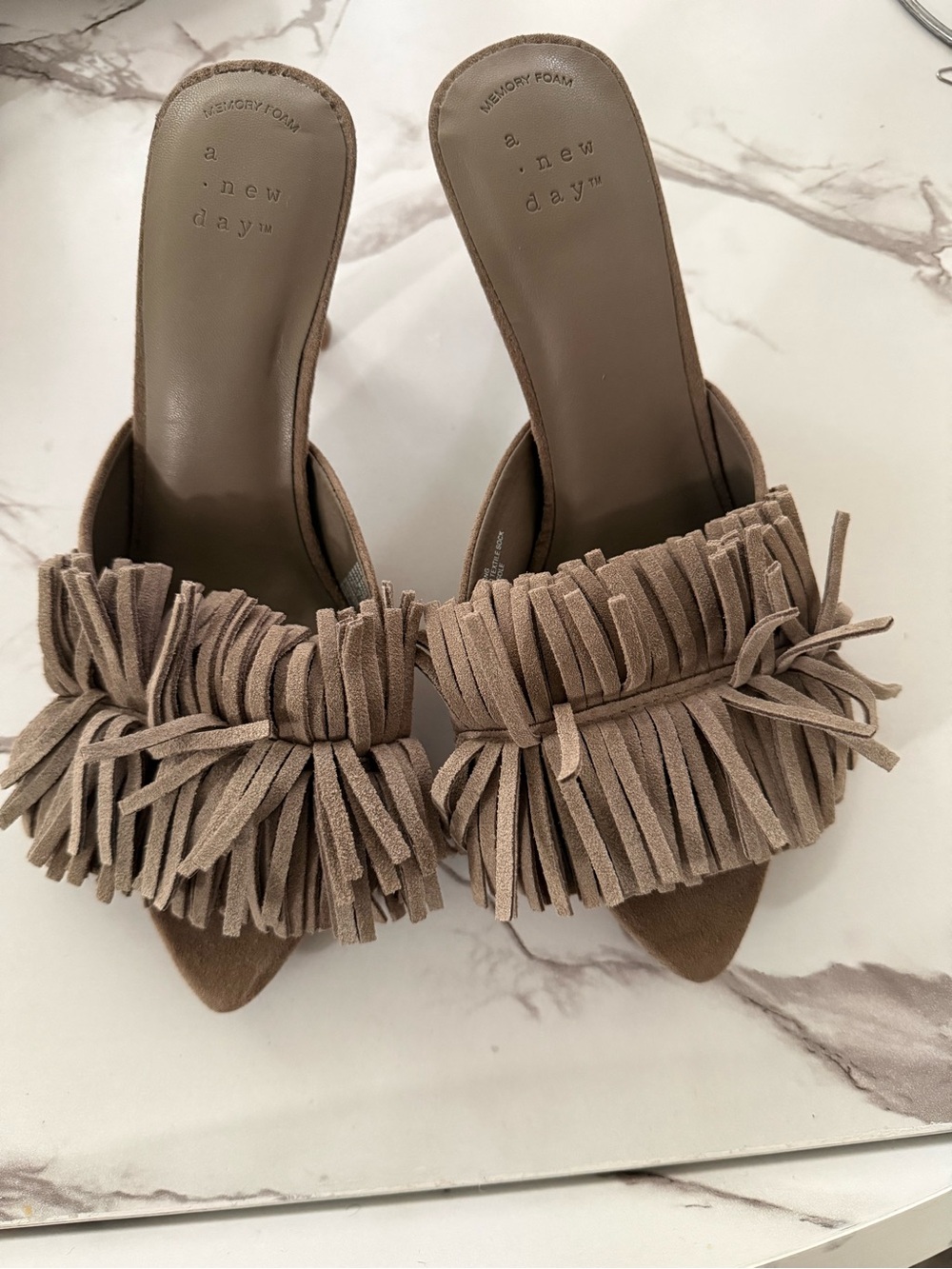 a new day Taupe Fringe-Trim Slide Mules